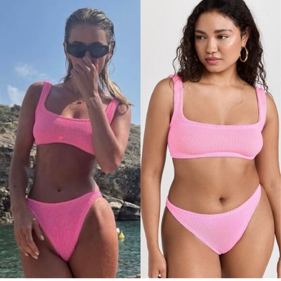 Hunza G | Xandra Swimsuit in Bubblegum Crinkle Square Neck Bikini One Size AS IS - Picture 1 of 11